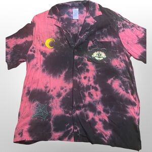 Disney Mickey Not So Scary Halloween Button Up Shirt Tie-Dye Pink Black Size 2xL